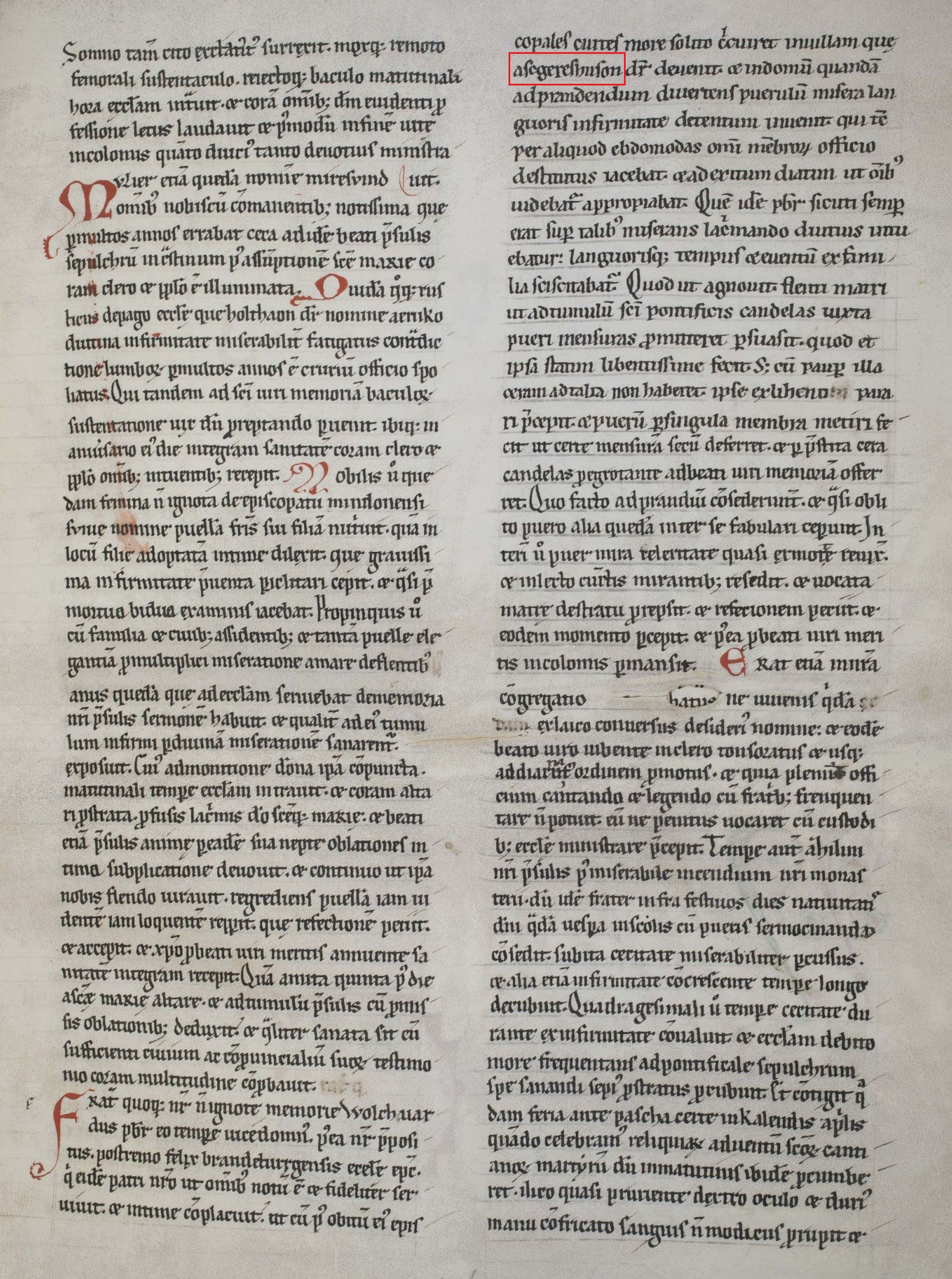 Kapitel 39 der Vita Godehardi posterior in einer Handschrift aus Zwettl, erstes Viertel des 13. Jahrhunderts